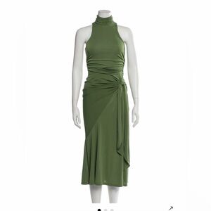 Cinq a Sept Olive Halter Maxi Dress with Side Knot